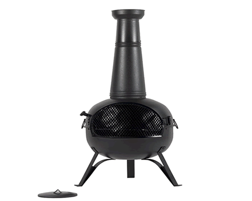 Large steel chiminea with grill patio heater and BBQ in one